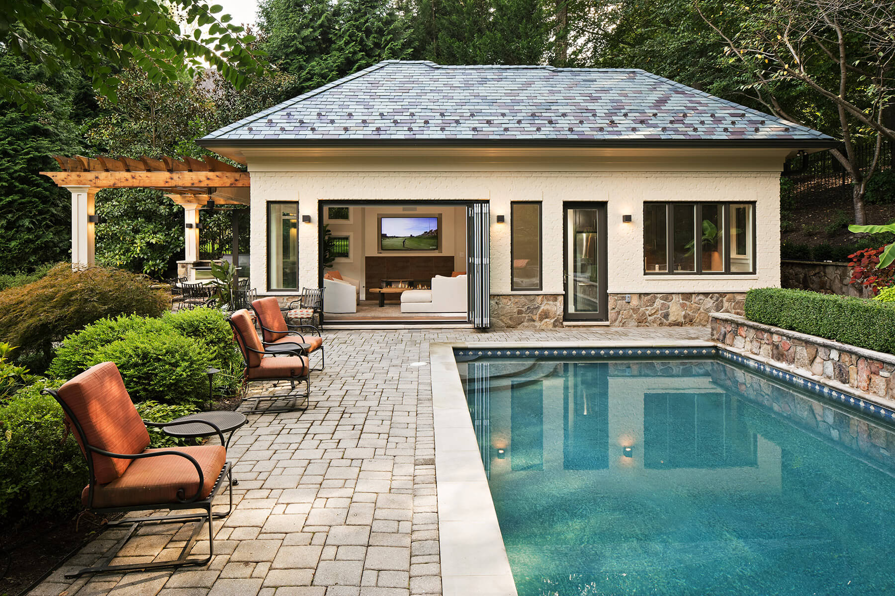 Modern Custom Pool House by Design-Build firm AV Architects and Builders in Great Falls Virginia Northern Virginia Custom Home Builders