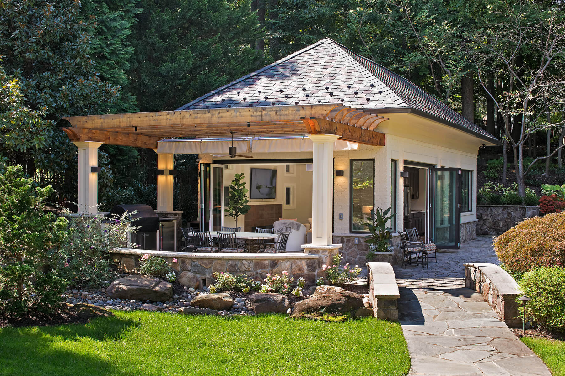 Modern Custom Pool House by Design-Build firm AV Architects and Builders in Great Falls Virginia Northern Virginia Custom Home Builders
